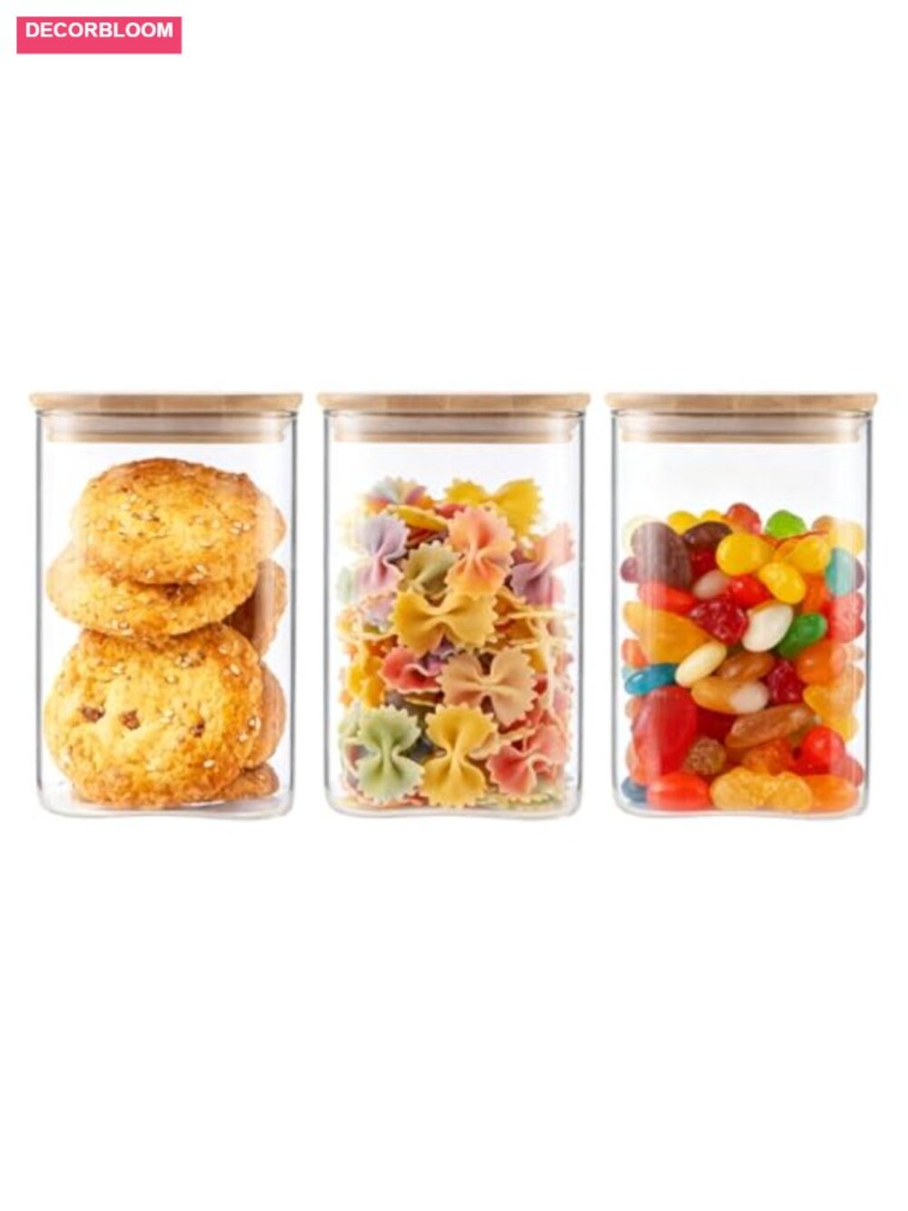 3-Pack Square Glass Containers with Bamboo Lids, Airtight Canister Set 32 oz